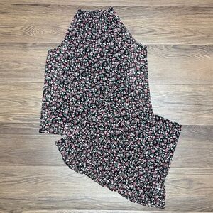 Bailey 44 Black and Pink Floral 2 piece Midi Skirt Set Size: Top/M Bottom/6